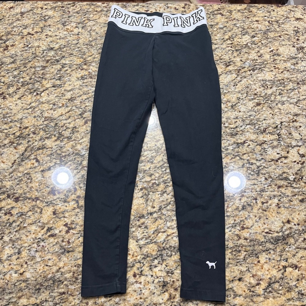 Pink Victoria's Secret Yoga Leggings Black White Waistband Small